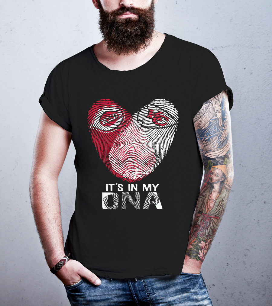 Cincinnati Reds Chiefs It's In My DNA Fingerprint Heart T-Shirt