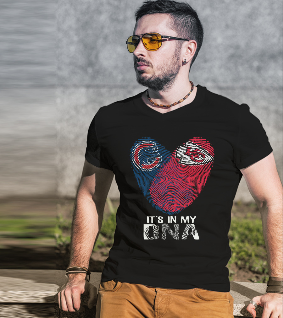 Chicago Cubs And Chiefs It's In My DNA Fingerprint Heart T-Shirt
