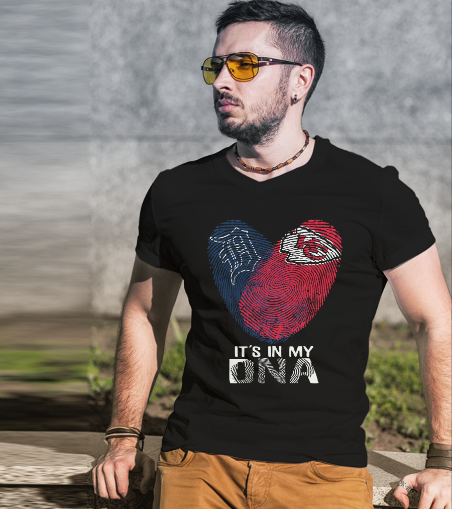 Detroit Tigers Kansas City Chiefs It's In My DNA Fingerprint T-Shirt