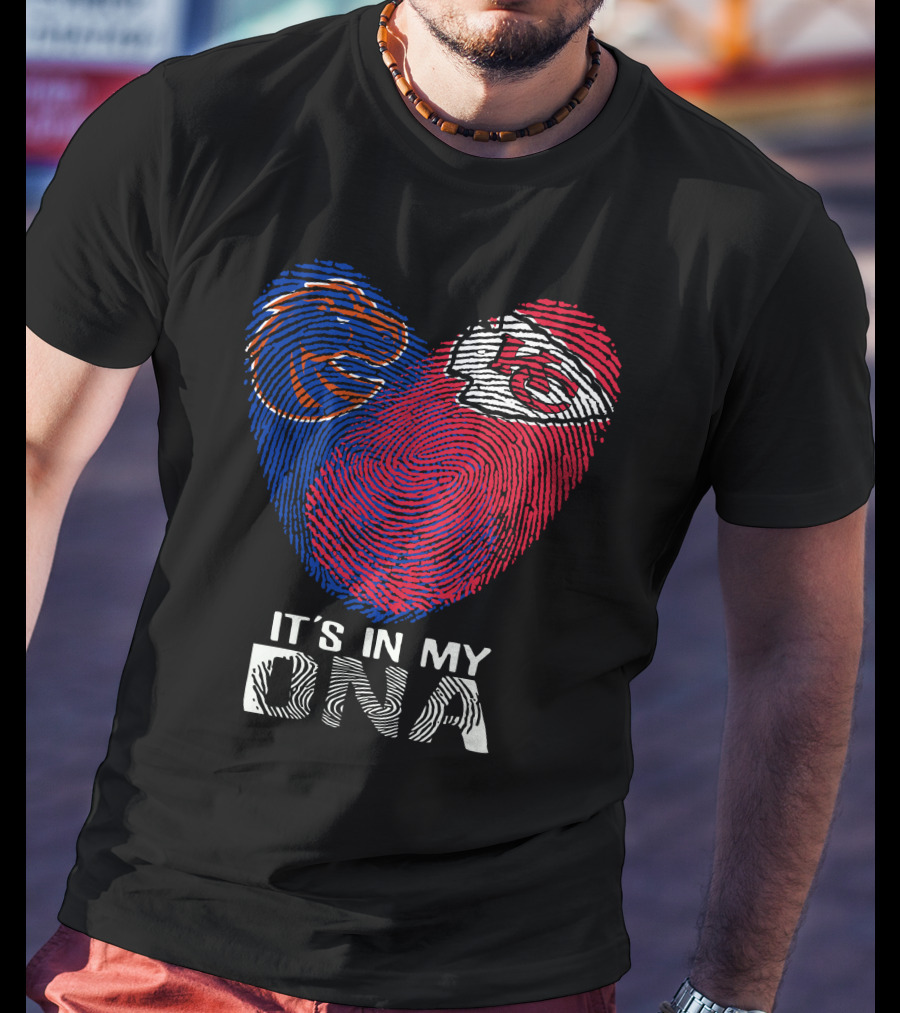 Boise State Broncos And Chiefs It's In My Dna Fingerprint Heart T-Shirt