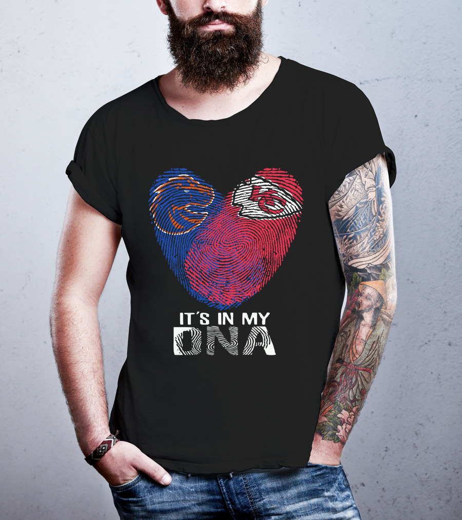 Boise State Broncos And Chiefs It's In My Dna Fingerprint Heart T-Shirt