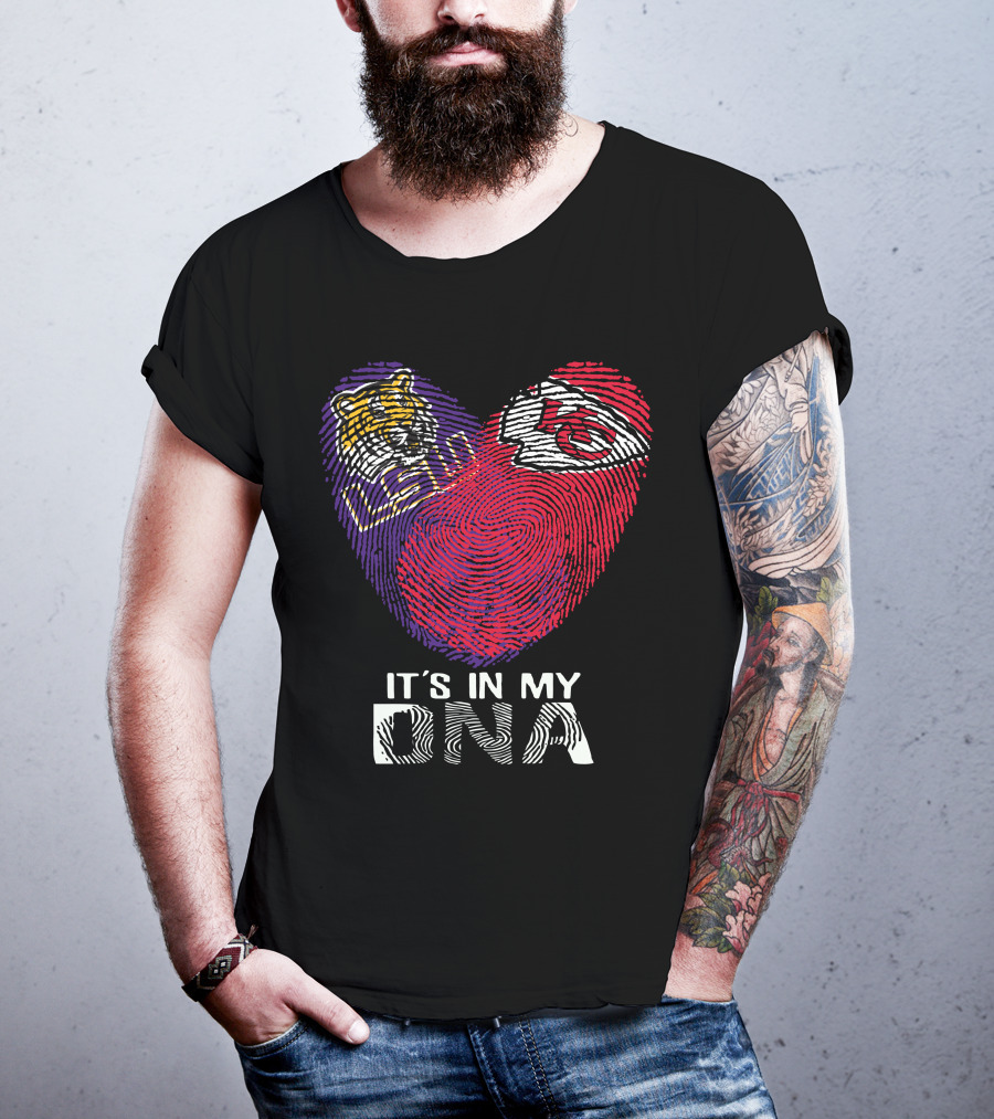 Lsu Tigers And Kansas City Chiefs It's In My Dna Fingerprint Heart T-Shirt