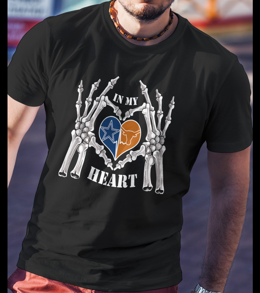 In My Heart Cowboys Longhorns Skeleton Hands T-Shirt