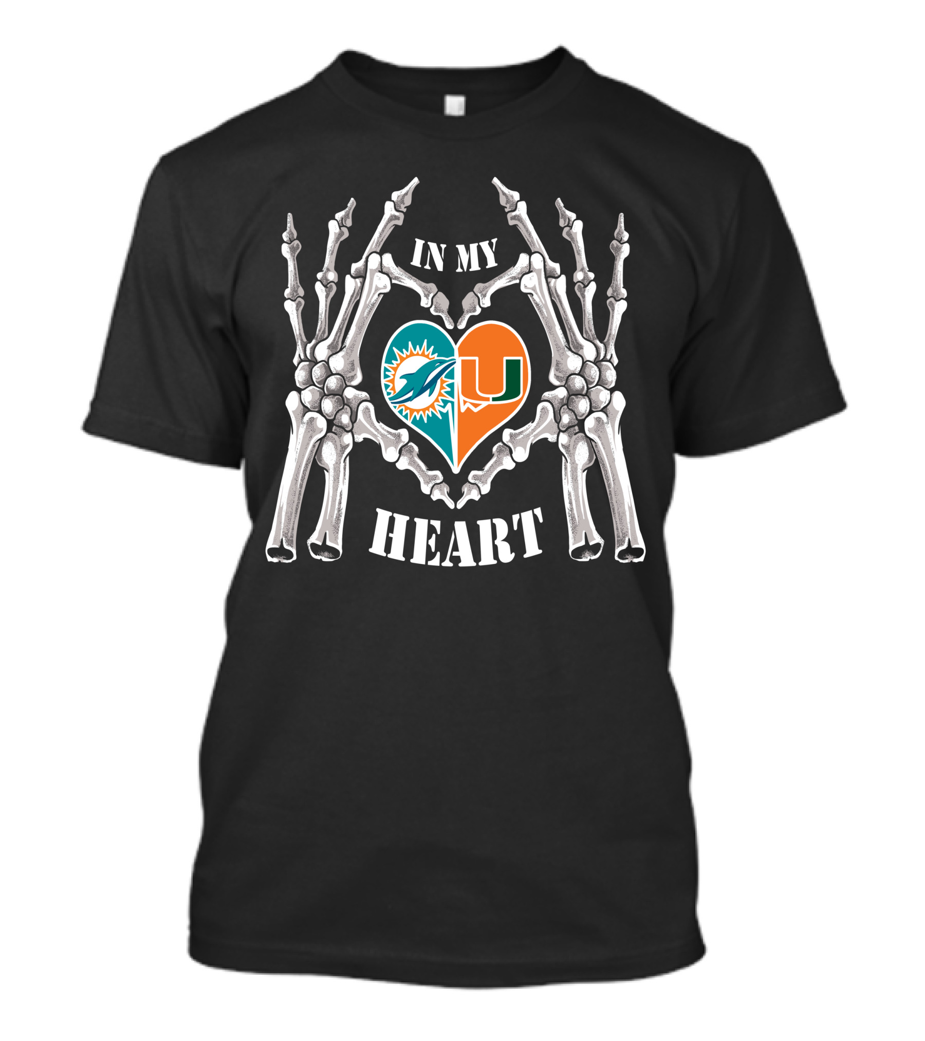 Dolphins Hurricanes In My Heart Skeleton Hands T-Shirt