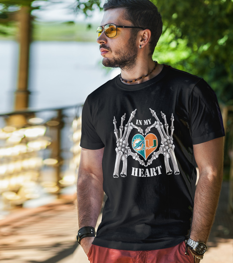 Dolphins Hurricanes In My Heart Skeleton Hands T-Shirt