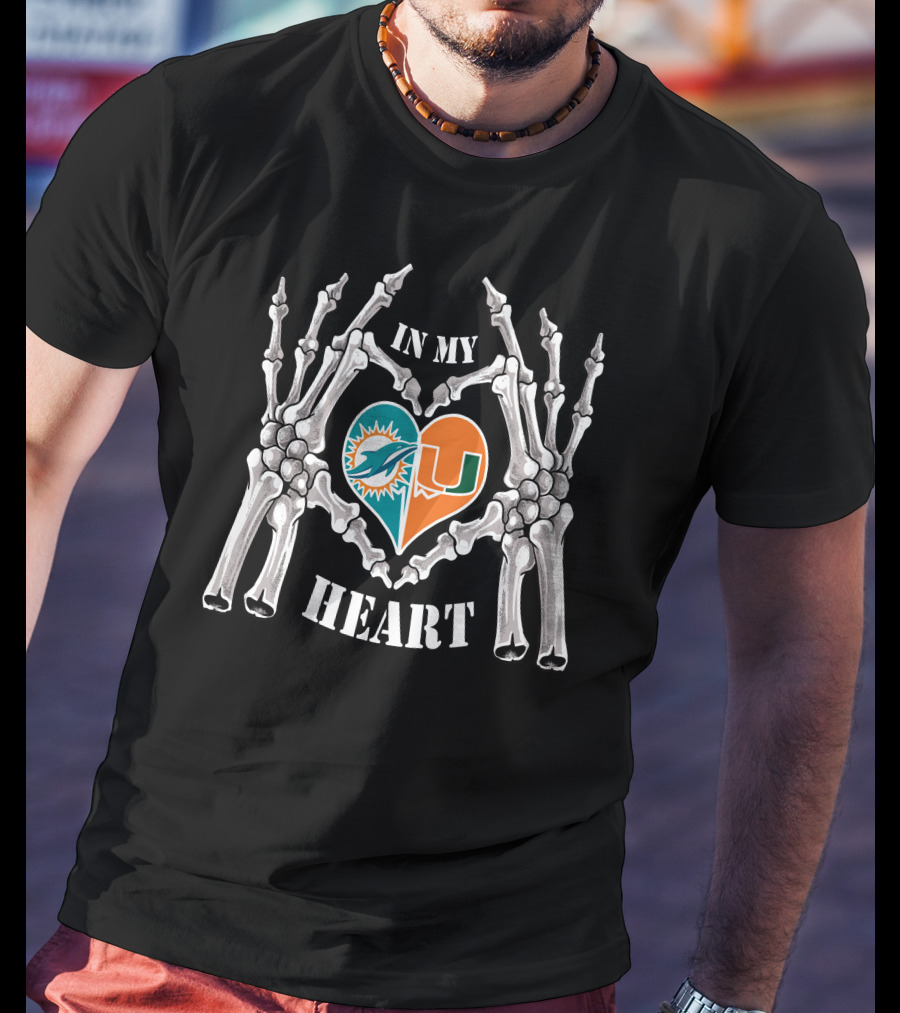 Dolphins Hurricanes In My Heart Skeleton Hands T-Shirt