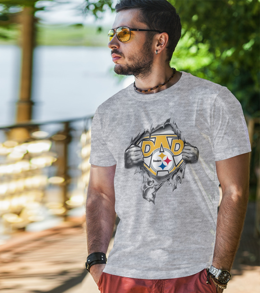 Steelers Dad Logo With Ripped Superhero Effect T-Shirt