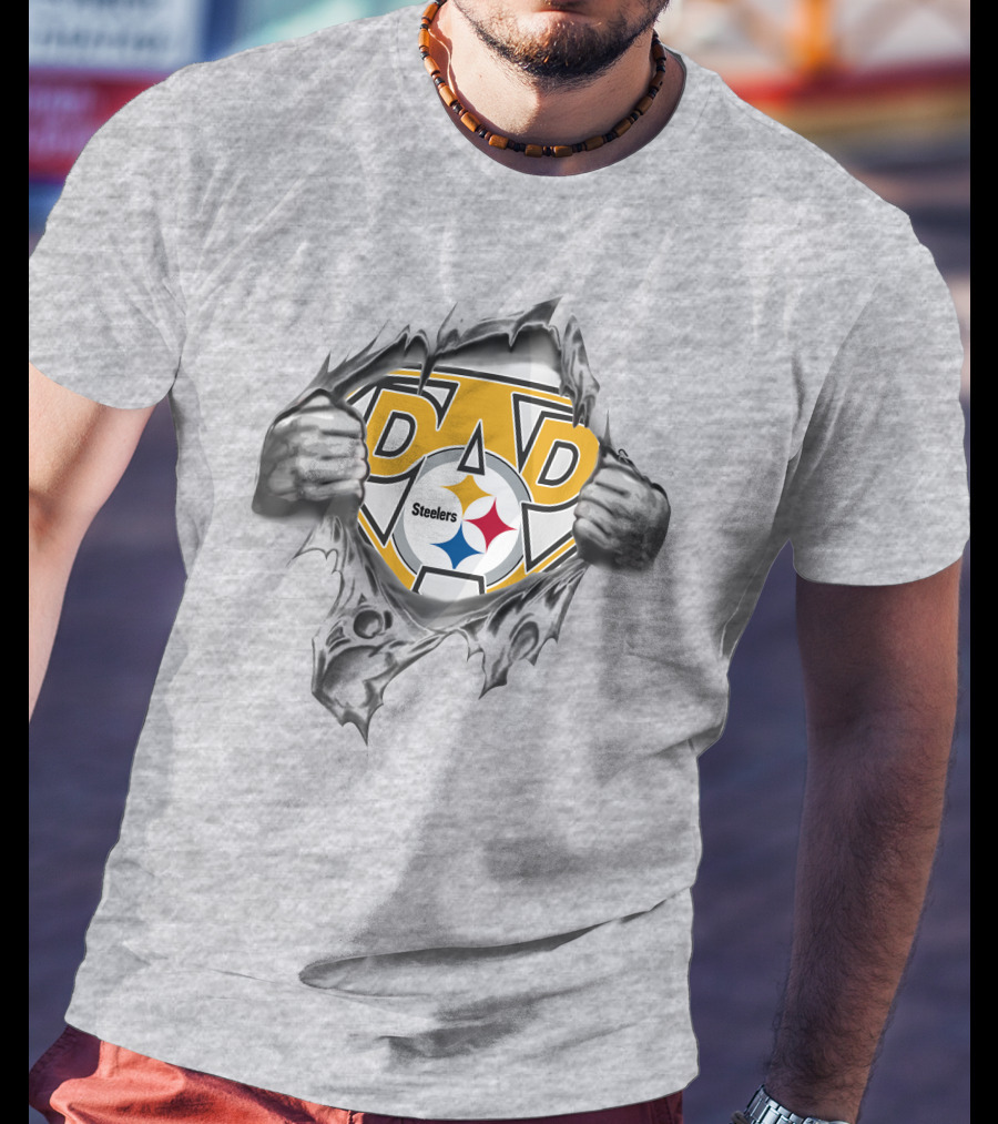 Steelers Dad Logo With Ripped Superhero Effect T-Shirt