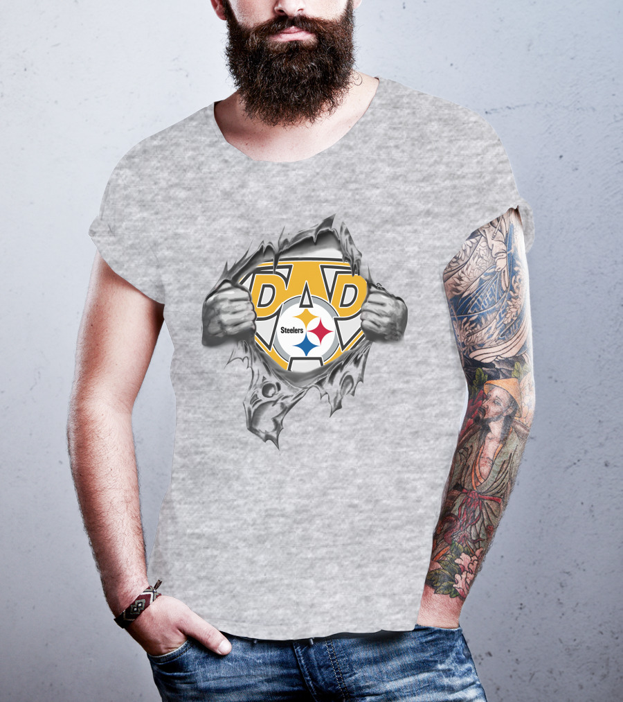 Steelers Dad Logo With Ripped Superhero Effect T-Shirt