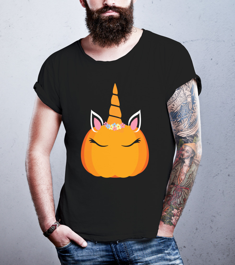 Unicorn Pumpkin With Floral Crown And Sleepy Eyes T-Shirt