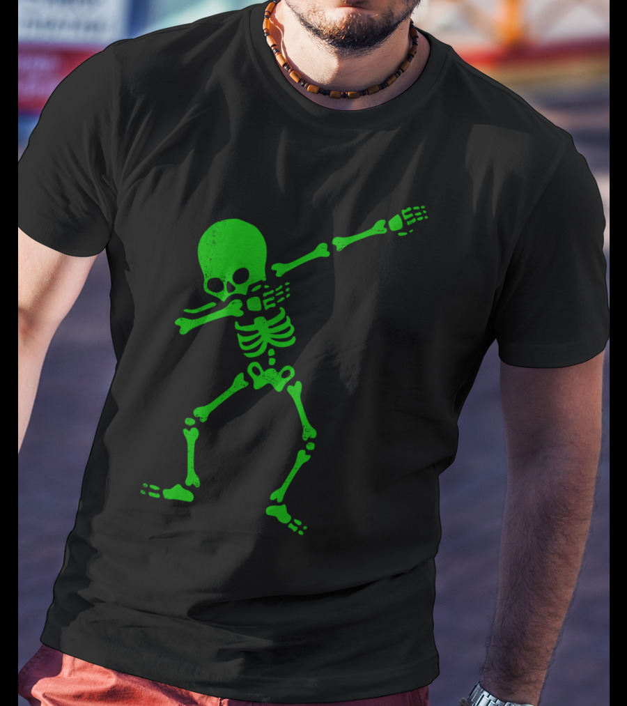 Dabbing Green Skeleton Halloween Humor T-Shirt