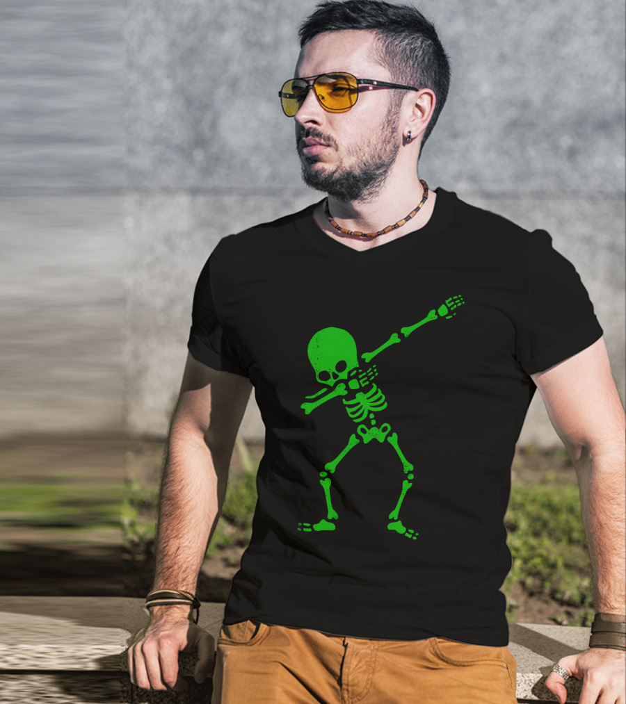 Dabbing Green Skeleton Halloween Humor T-Shirt