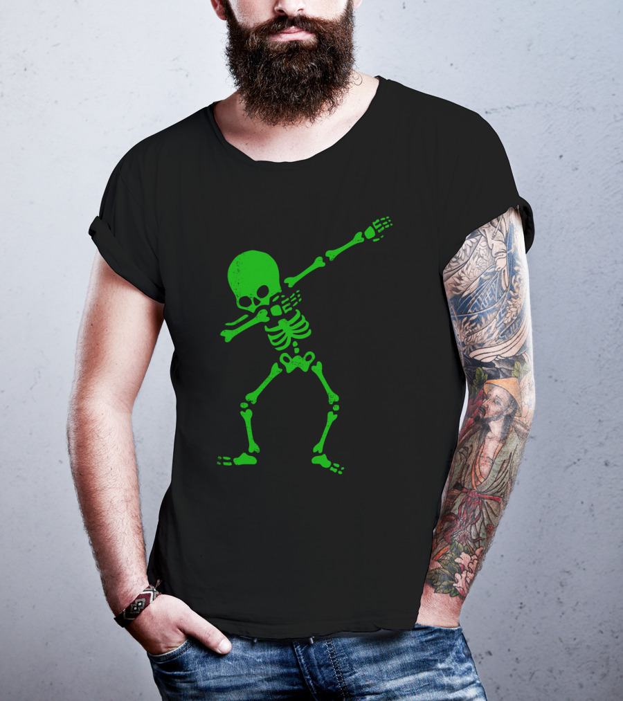 Dabbing Green Skeleton Halloween Humor T-Shirt
