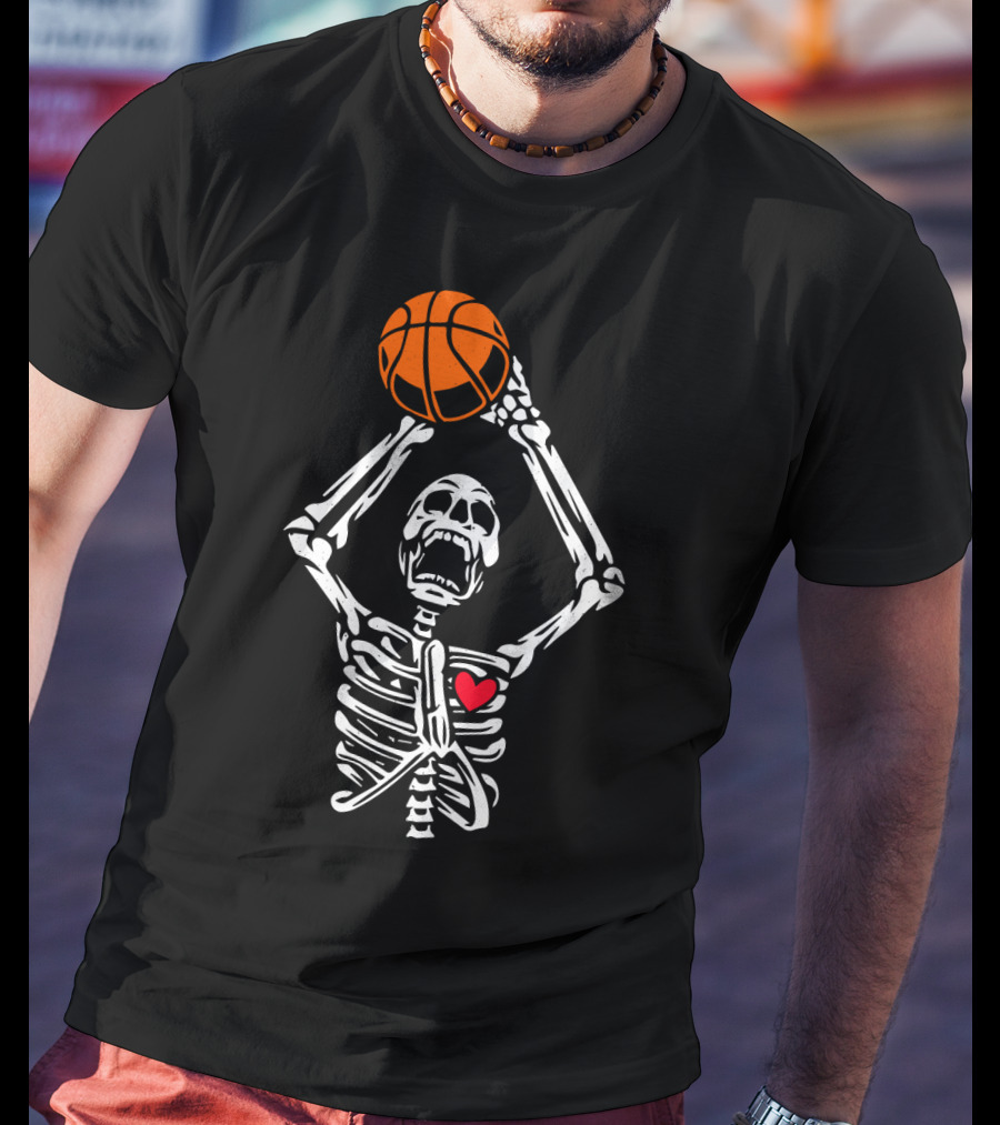 Funny Basketball Skeleton With Heart And Basketball T-Shirt