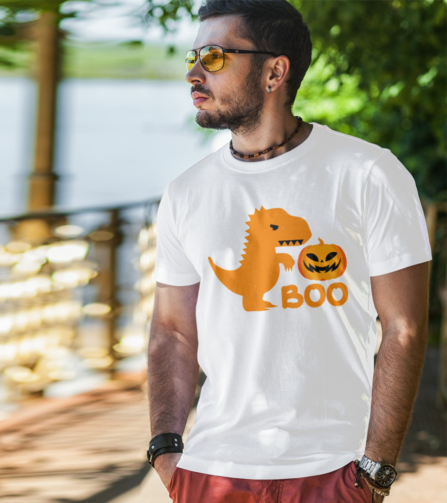 Boo Dinosaur With Jack-O'-Lantern Pumpkin T-Shirt