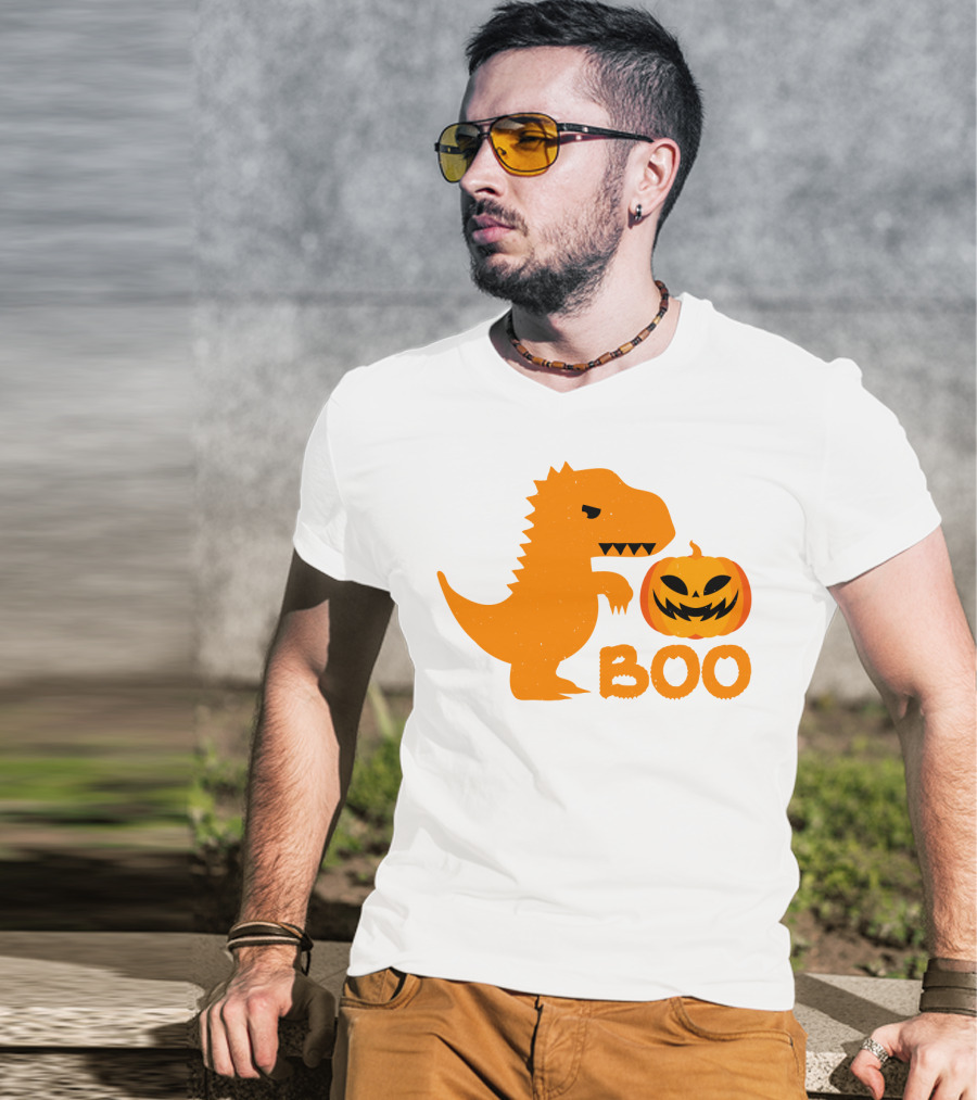 Boo Dinosaur With Jack-O'-Lantern Pumpkin T-Shirt