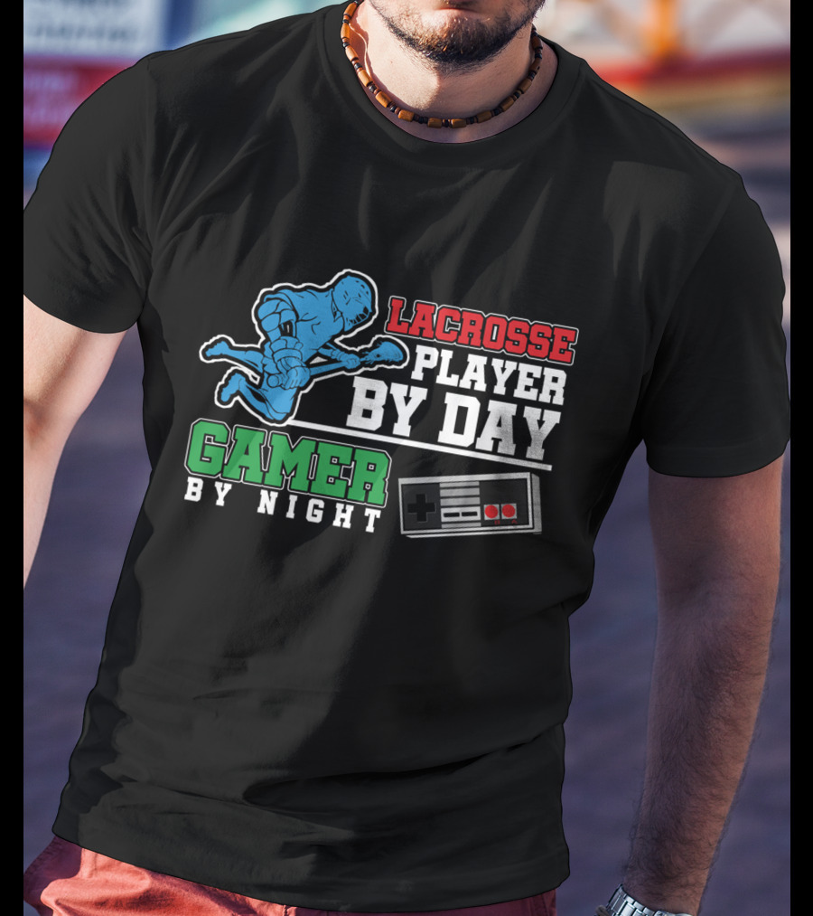 Lacrosse Player By Day Gamer By Night Retro Controller T-Shirt