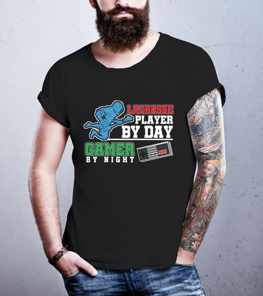 Lacrosse Player By Day Gamer By Night Retro Controller T-Shirt