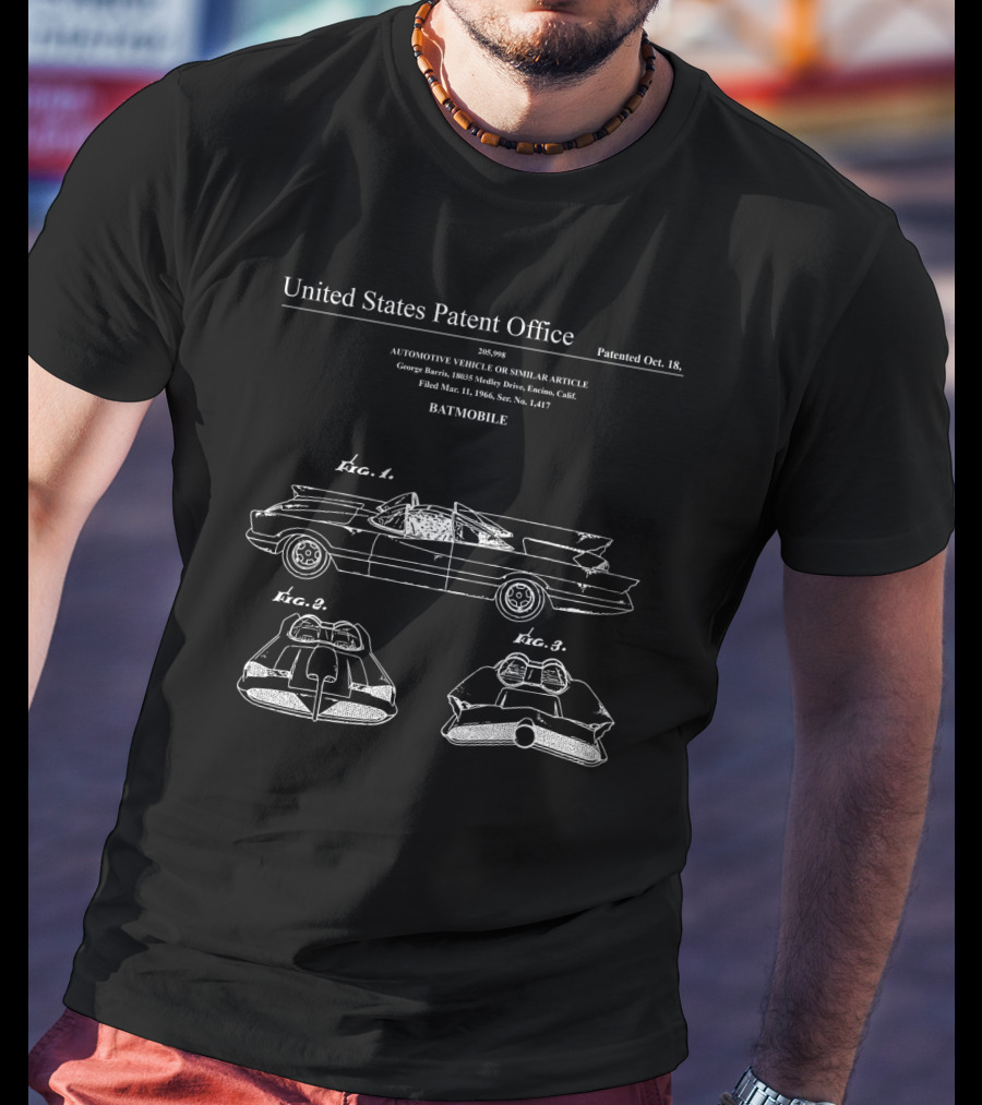 Batmobile Patent Blueprint Retro Vehicle Schematics T-Shirt
