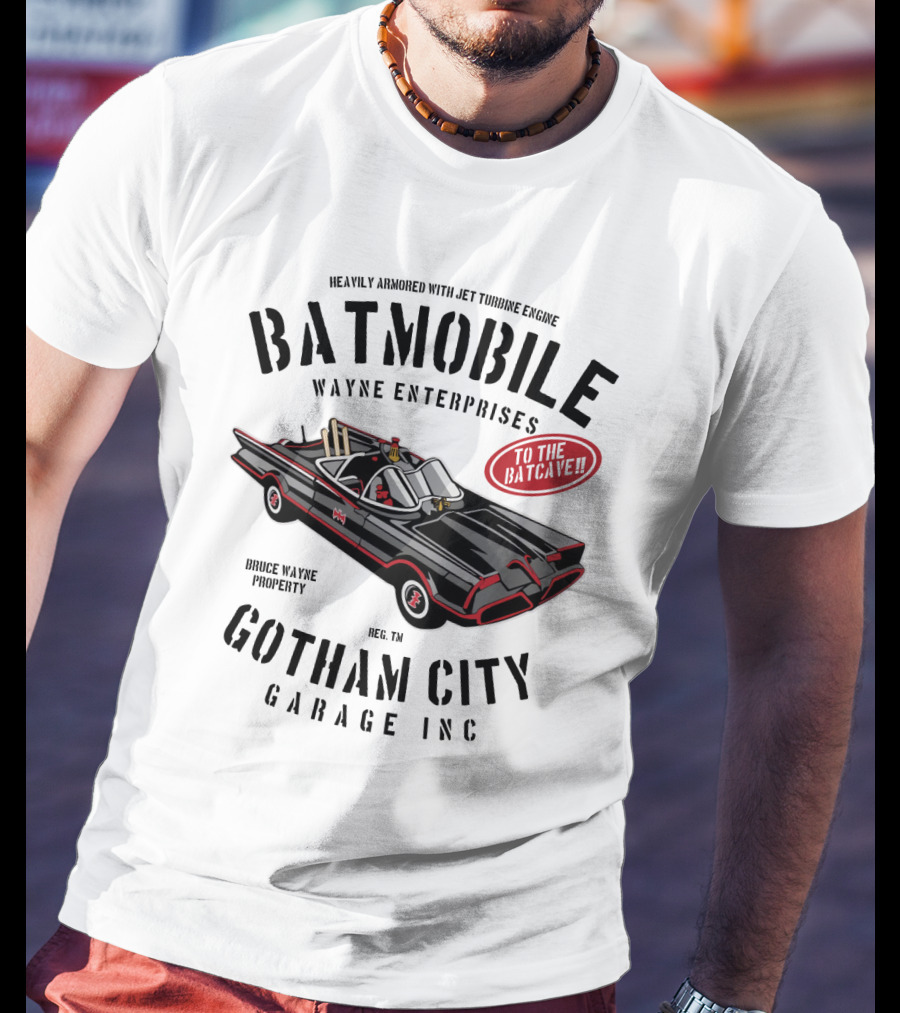 BATMOBILE Heavily Armored Jet Turbine Engine Wayne Enterprises Gotham City Garage Inc Bruce Wayne Property T-Shirt