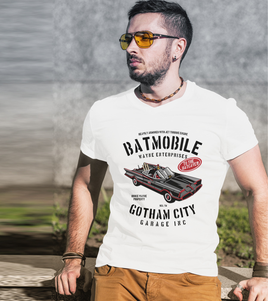 BATMOBILE Heavily Armored Jet Turbine Engine Wayne Enterprises Gotham City Garage Inc Bruce Wayne Property T-Shirt