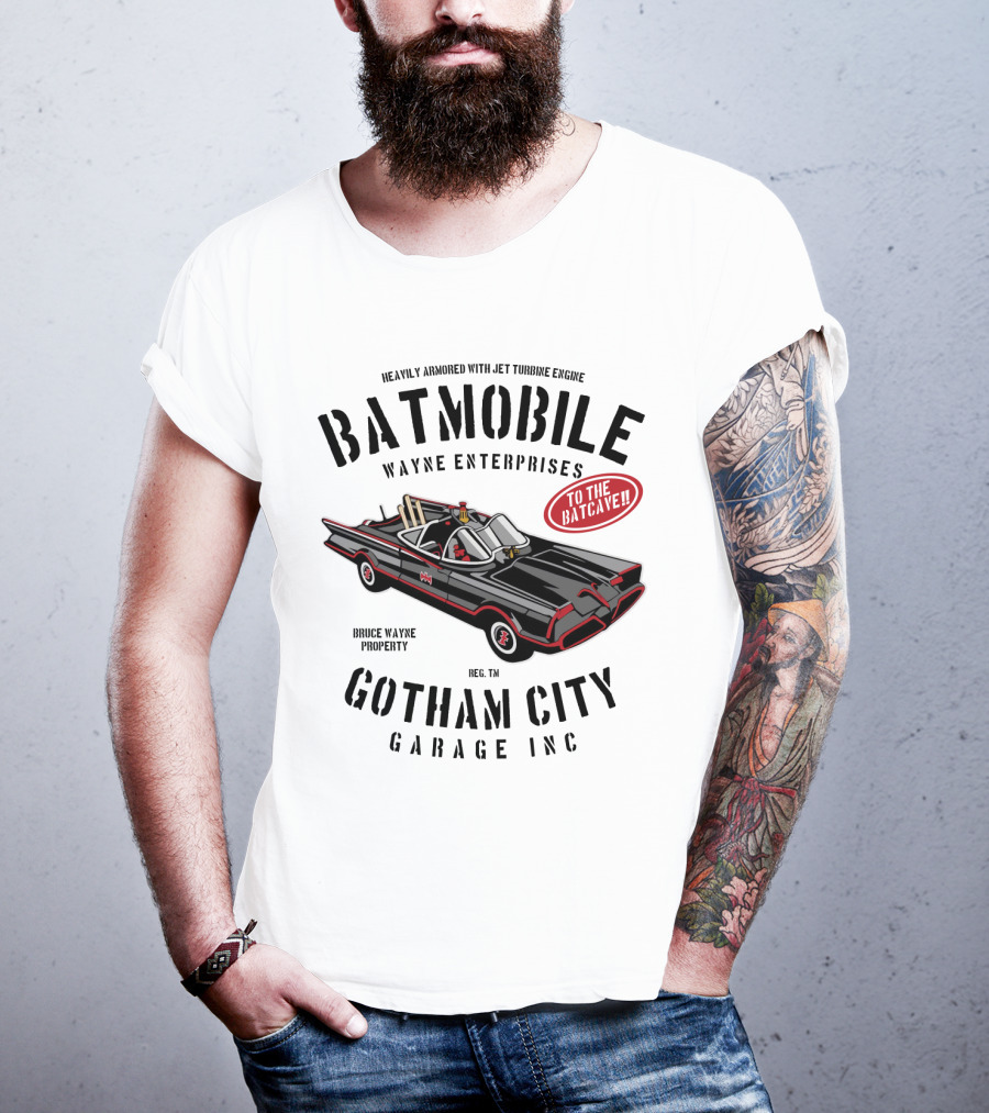 BATMOBILE Heavily Armored Jet Turbine Engine Wayne Enterprises Gotham City Garage Inc Bruce Wayne Property T-Shirt