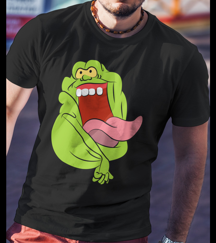 The Real Ghostbusters Slimer Tongue Out Iconic Cartoon Ghost Character T-Shirt