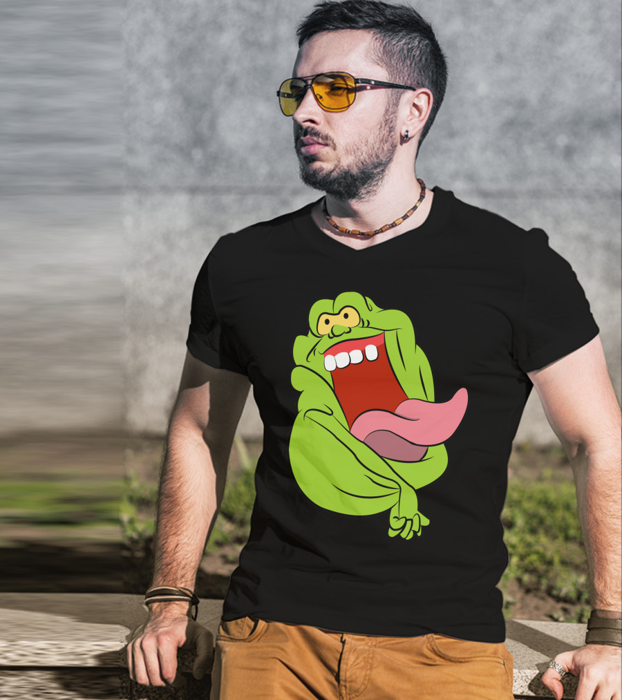 The Real Ghostbusters Slimer Tongue Out Iconic Cartoon Ghost Character T-Shirt