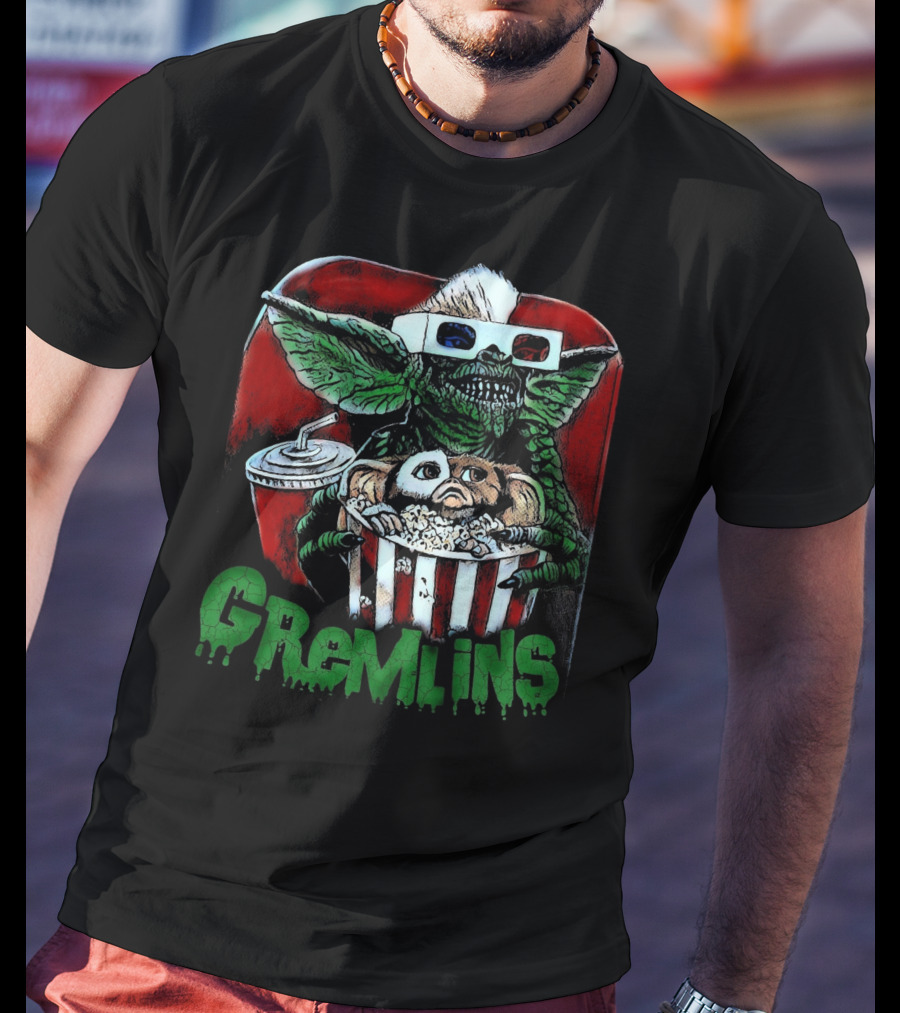 Gremlins Midnight Movie Popcorn Scene 3D Glasses T-Shirt