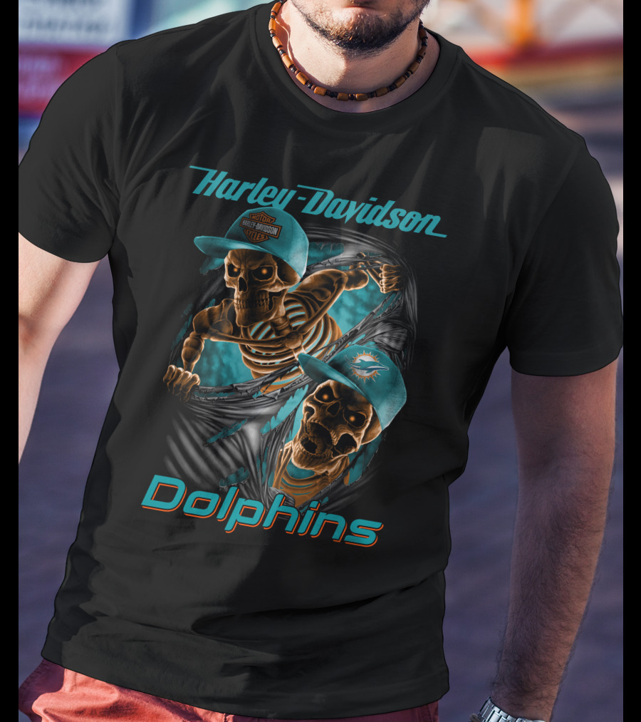 Harley Davidson Miami Dolphins Skeletons T-Shirt