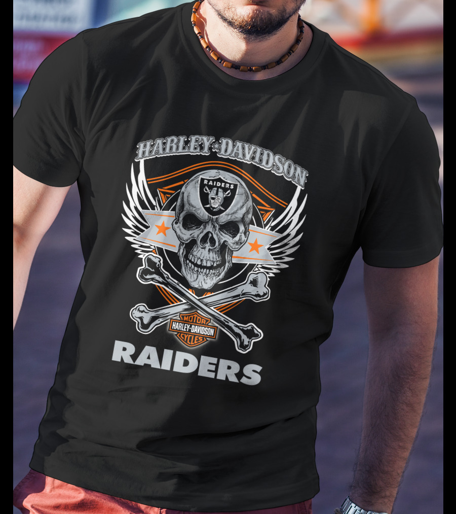 Harley Davidson Raiders Skull Las Vegas Raiders Motorcycles T-Shirt