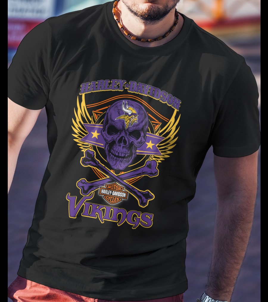 Harley Davidson Vikings Skull Minnesota Vikings Motorcycle Cycles T-Shirt