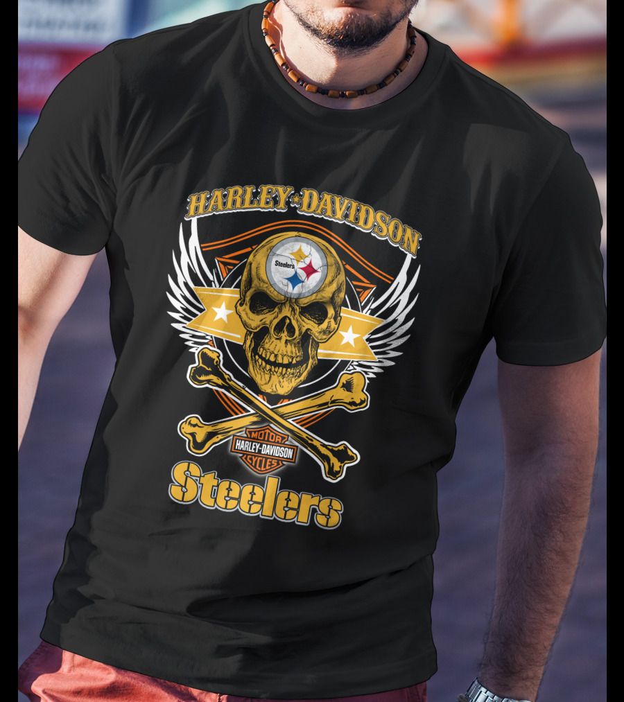 Harley Davidson Steelers Skull And Crossbones T-Shirt