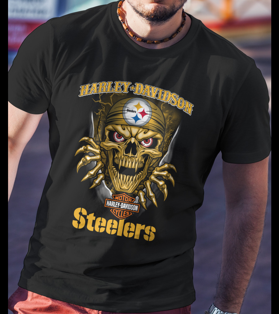 Harley Davidson Skull Steelers Moto Nfl Pittsburgh Steelers T-Shirt