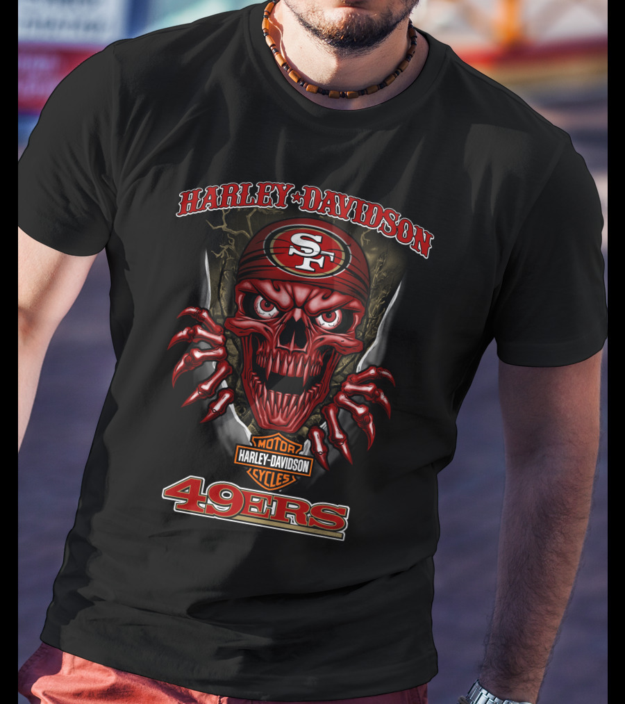 Harley Davidson Motor Cycles Sf 49ers Skull T-Shirt