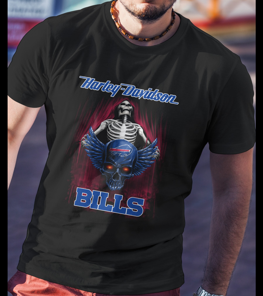 Harley Davidson Bills Hdnfl 0610 Buffalo Bills Skull Wings T-Shirt