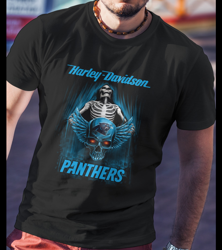 Harley Davidson Panthers Carolina Panthers Nfl Skull Wings Skeleton T-Shirt