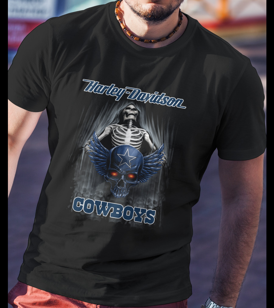 Harley Davidson Skeleton Skull Star Cowboys T-Shirt