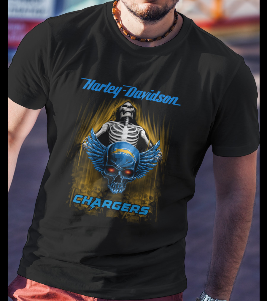 Harley Davidson Los Angeles Chargers Skull And Skeleton T-Shirt