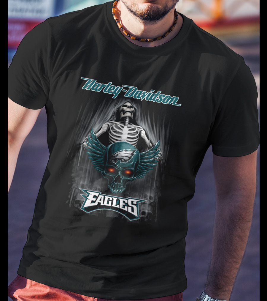 Harley Davidson Skeleton Skull Philadelphia Eagles T-Shirt