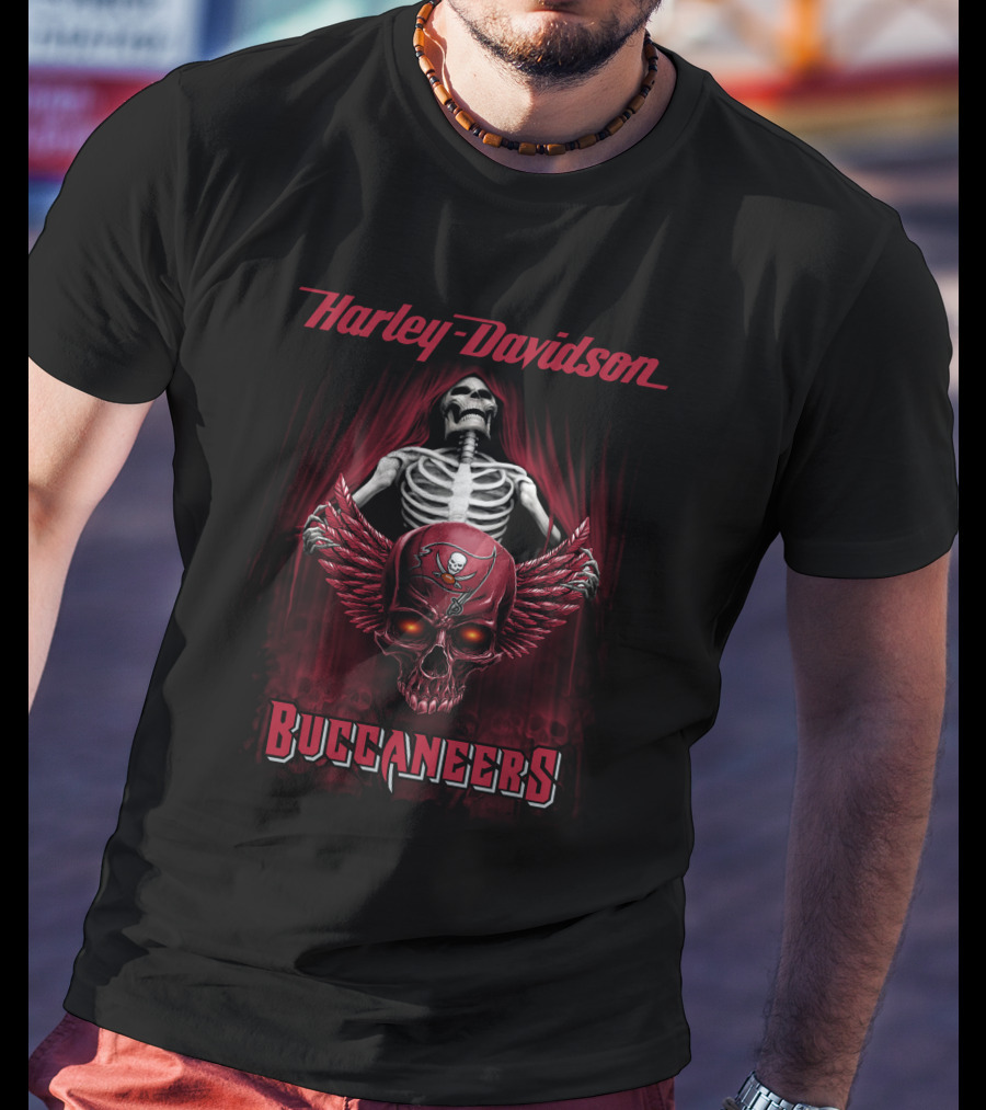 Harley Davidson Buccaneers Skeleton Skull Wings T-Shirt