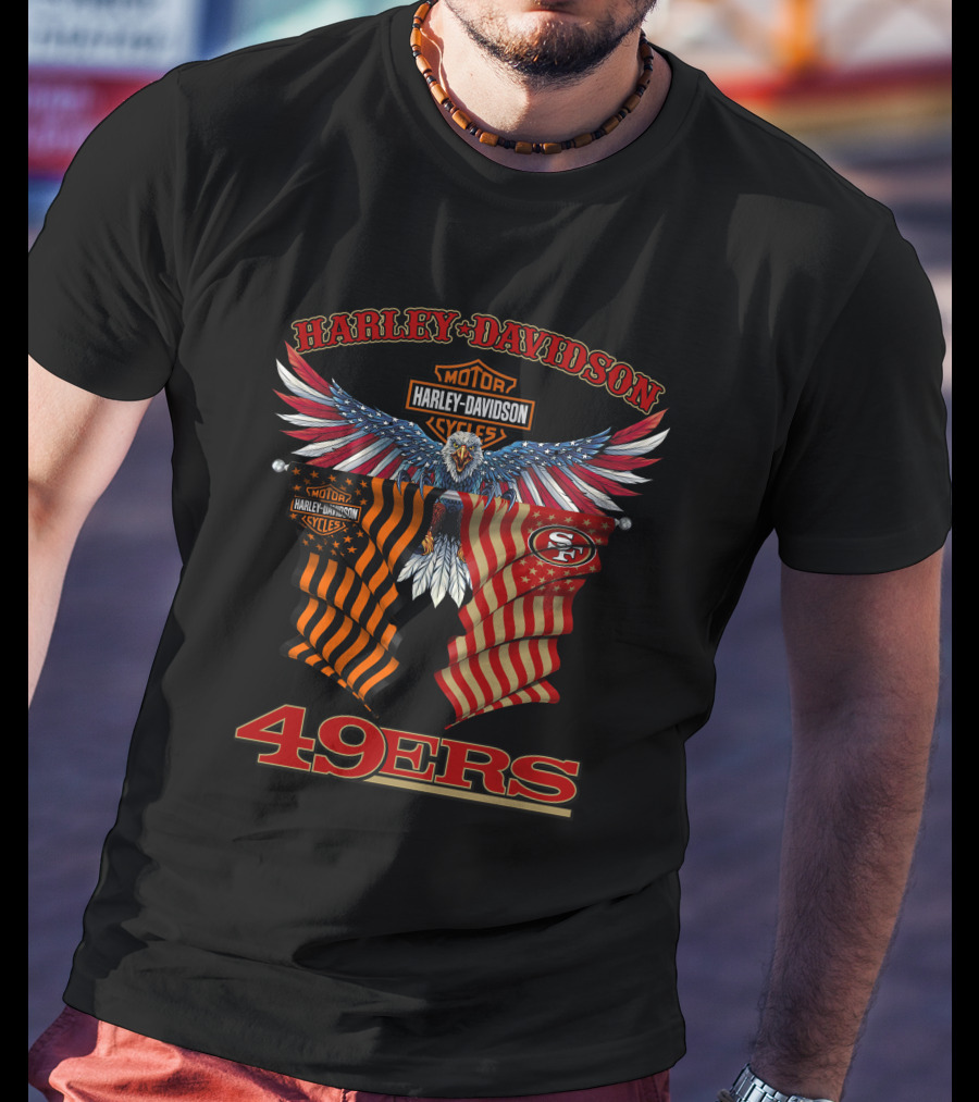 Harley Davidson 49ers Eagle With Flags T-Shirt
