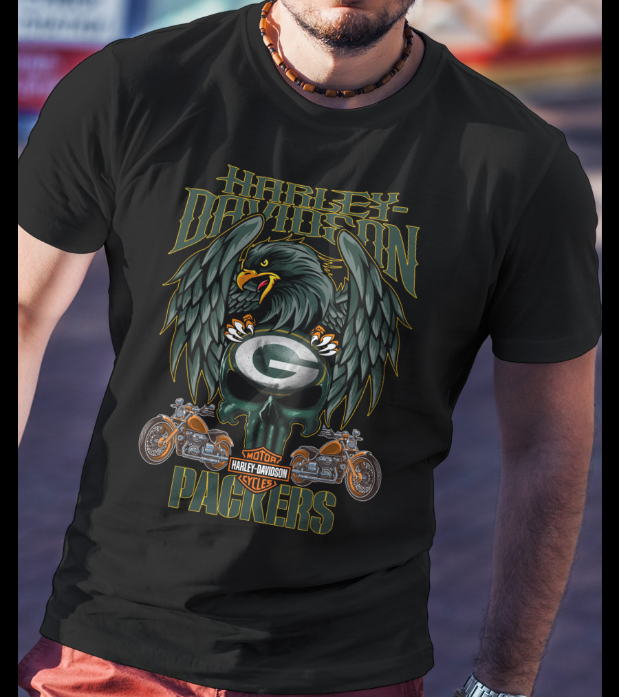 Harley Davidson Green Bay Packers Motor Cycles T-Shirt