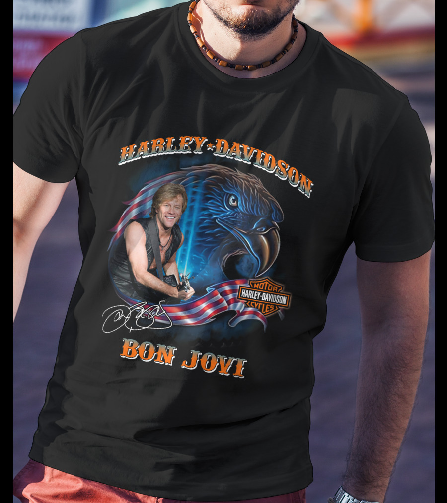 Harley Davidson Bon Jovi American Eagle Motor Cycles T-Shirt