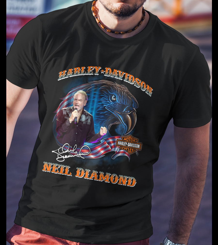 Harley Davidson Eagle With Neil Diamond Signature T-Shirt