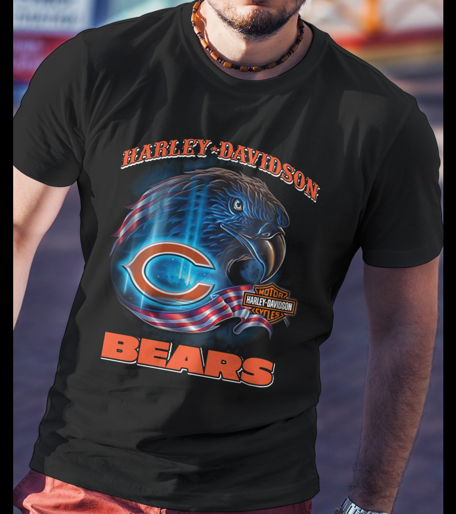 Harley Davidson Chicago Bears Eagle Motorcycle Cycles T-Shirt