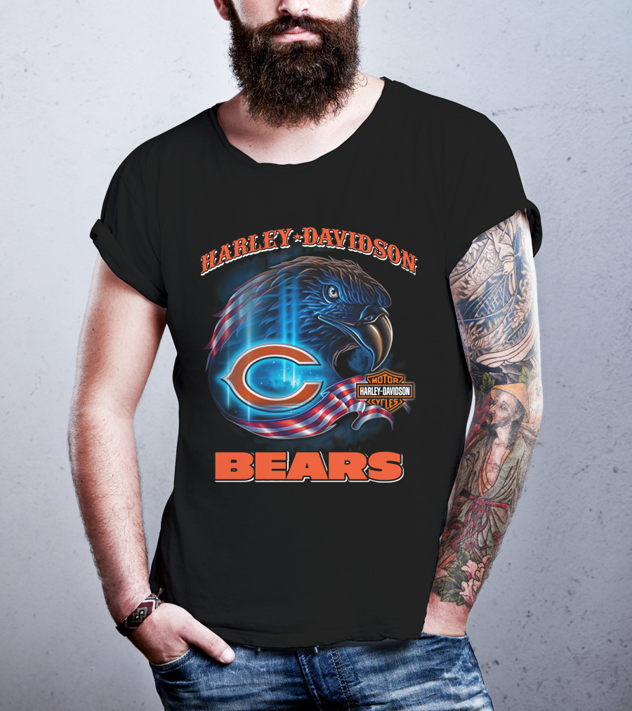 Harley Davidson Chicago Bears Eagle Motorcycle Cycles T-Shirt