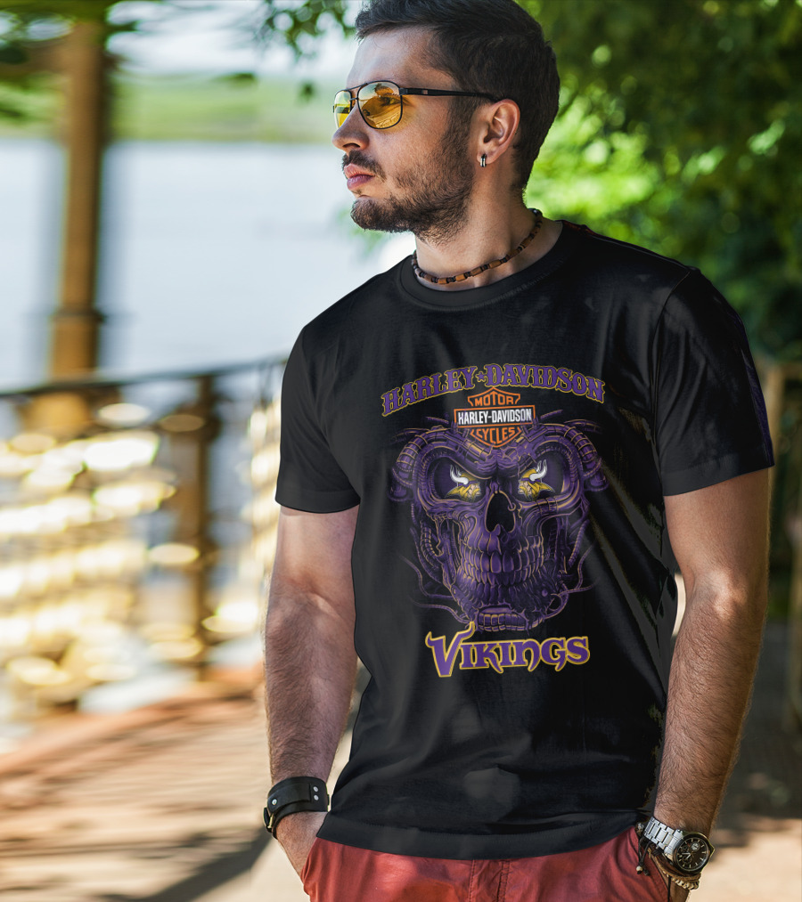 Harley Davidson Motorcycles Vikings Skull T-Shirt