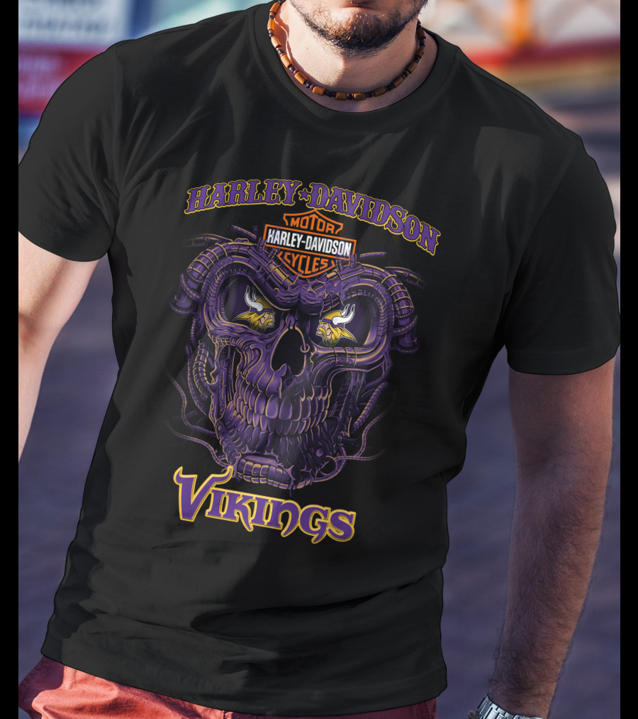 Harley Davidson Motorcycles Vikings Skull T-Shirt