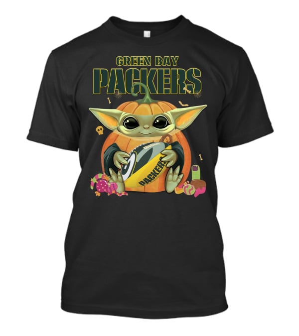 Green Bay Packers Halloween Baby Yoda Football T-Shirt